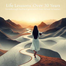 A conceptual image depicting a journey of life lessons over 30 years, symbolizing growth through hard and good times, with an emphasis on sensitivity and strength