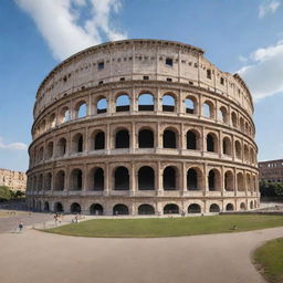 An iconic high school with majestic architecture, its grandeur amplified by a large Colosseum-style arena at its core.