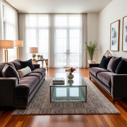 A beautifully renovated contemporary living room, showcasing modern furniture and decor