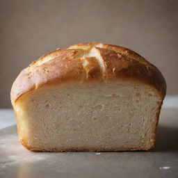 A loaf of freshly baked bread with a golden crust and steam gently emerging from the slices.