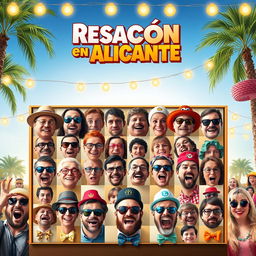 A lively and humorous movie poster titled "Resacón en Alicante," inspired by "The Hangover" movie poster