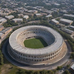 An expansive school complex with a distinctive Colosseum-style arena serving as the central feature.