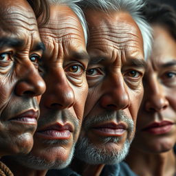 A hyper-realistic portrait of a group of people, capturing their unique facial features in exquisite detail