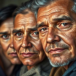 A hyper-realistic portrait of a group of people, capturing their unique facial features in exquisite detail