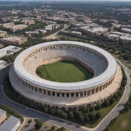 An expansive school complex with a distinctive Colosseum-style arena serving as the central feature.