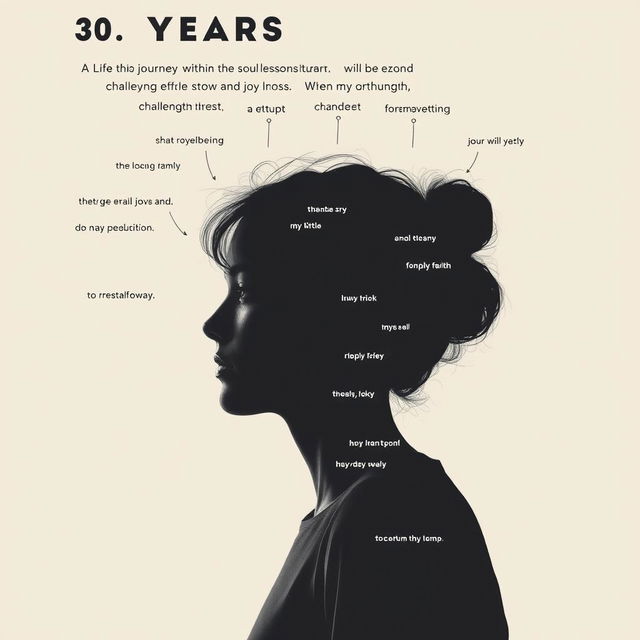 A press-style image depicting a 30-year journey of life lessons, illustrating the path of growth through challenging and joyous times