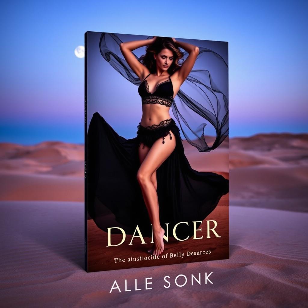 A book cover featuring a seductive belly dancer performing in a desert setting