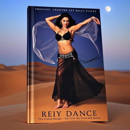 A book cover featuring a seductive belly dancer performing in a desert setting