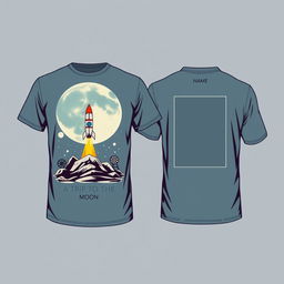 T-shirt design for a technical audiovisual course, featuring elements inspired by the first film "A Trip to the Moon"