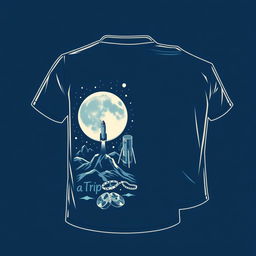 T-shirt design for a technical audiovisual course, featuring elements inspired by the first film "A Trip to the Moon"