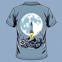 T-shirt design for a technical audiovisual course, featuring elements inspired by the first film "A Trip to the Moon"