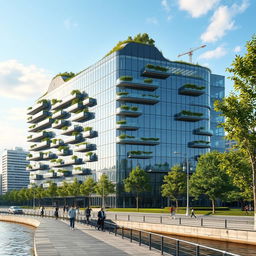 A bionic and futuristic building featuring extensive glazing, emphasizing transparency and modernity