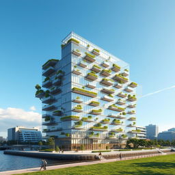 A bionic and futuristic building characterized by expansive glazing, allowing ample natural light and transparency