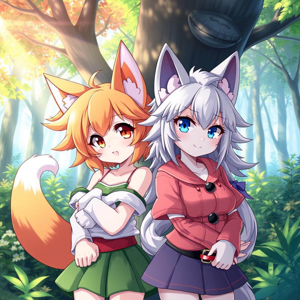 Two captivating anime furry girls, each with unique and intricate animal features