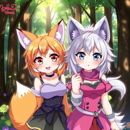 Two captivating anime furry girls, each with unique and intricate animal features