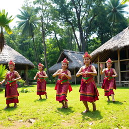 A traditional scene depicting the Pakpak people, an ethnic group from northern Sumatra, Indonesia