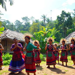 A traditional scene depicting the Pakpak people, an ethnic group from northern Sumatra, Indonesia