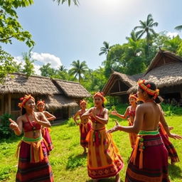 A traditional scene depicting the Pakpak people, an ethnic group from northern Sumatra, Indonesia