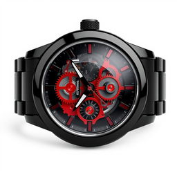 A watch featuring a glossy black resin case, presenting a sleek and contemporary style with a touch of elegance