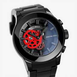 A watch featuring a glossy black resin case, presenting a sleek and contemporary style with a touch of elegance