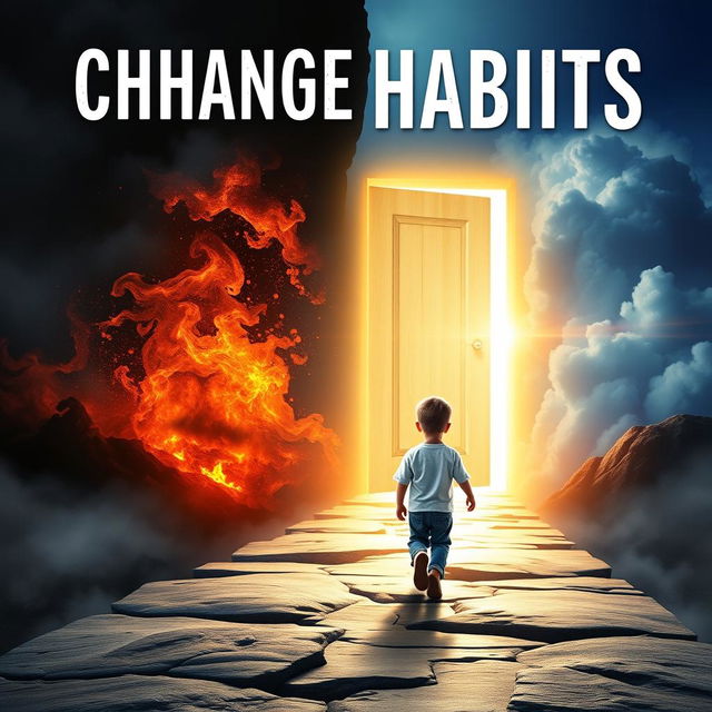 A captivating book cover design featuring a young boy on a journey to change his habits