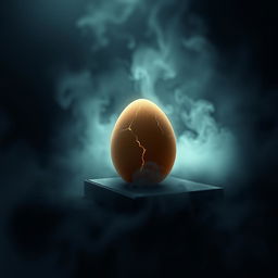 A mysterious and captivating book cover featuring a single egg with mysterious crack lines suggesting a chick is about to hatch