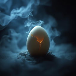 A mysterious and captivating book cover featuring a single egg with mysterious crack lines suggesting a chick is about to hatch