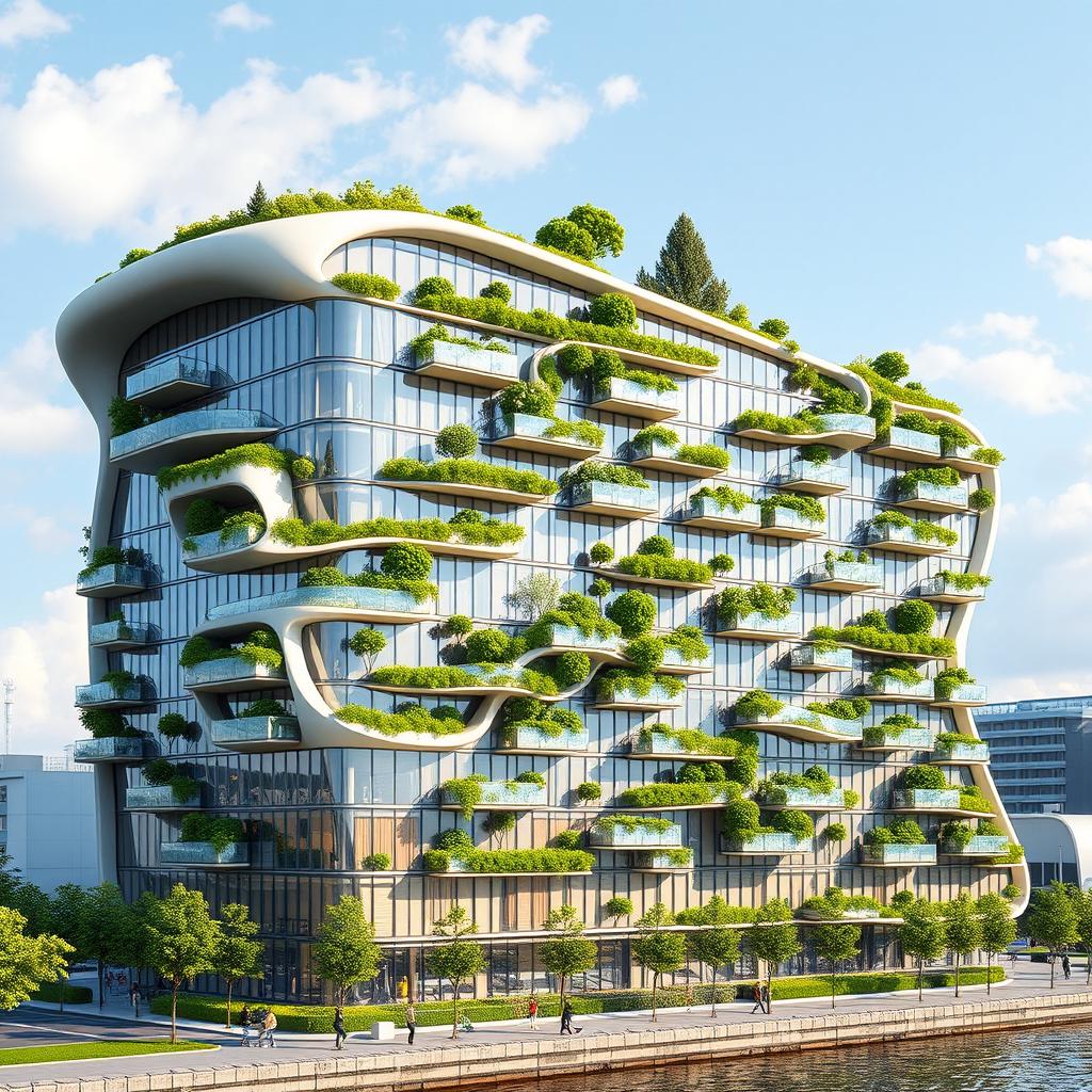 A bionic and futuristic building with a design intricately reflecting the map of Ukraine