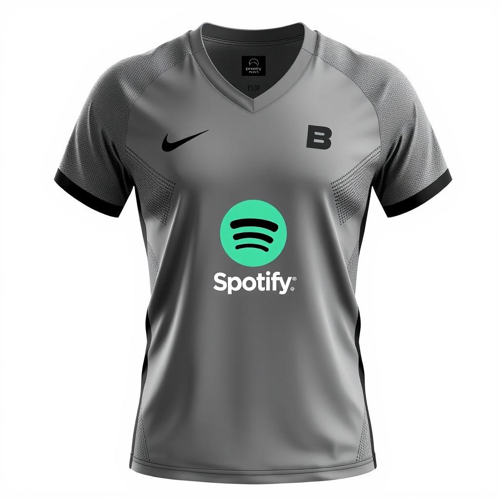 A sleek volleyball jersey in a stylish shade of ash gray, prominently featuring the Spotify logo as the main sponsor