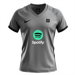 A sleek volleyball jersey in a stylish shade of ash gray, prominently featuring the Spotify logo as the main sponsor