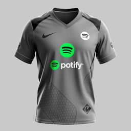 A sleek volleyball jersey in a stylish shade of ash gray, prominently featuring the Spotify logo as the main sponsor