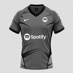 A sleek volleyball jersey in a stylish shade of ash gray, prominently featuring the Spotify logo as the main sponsor