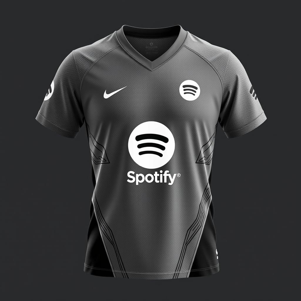 A sleek volleyball jersey in a stylish shade of ash gray, prominently featuring the Spotify logo as the main sponsor