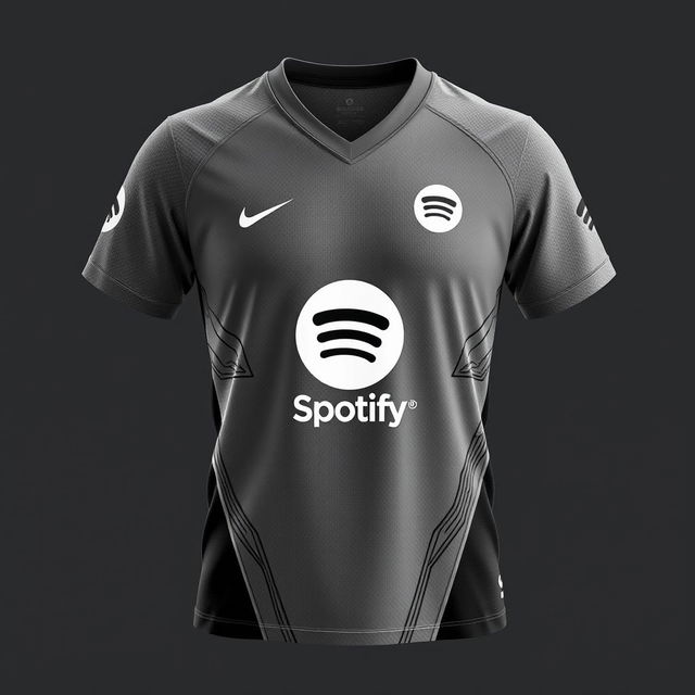 A sleek volleyball jersey in a stylish shade of ash gray, prominently featuring the Spotify logo as the main sponsor