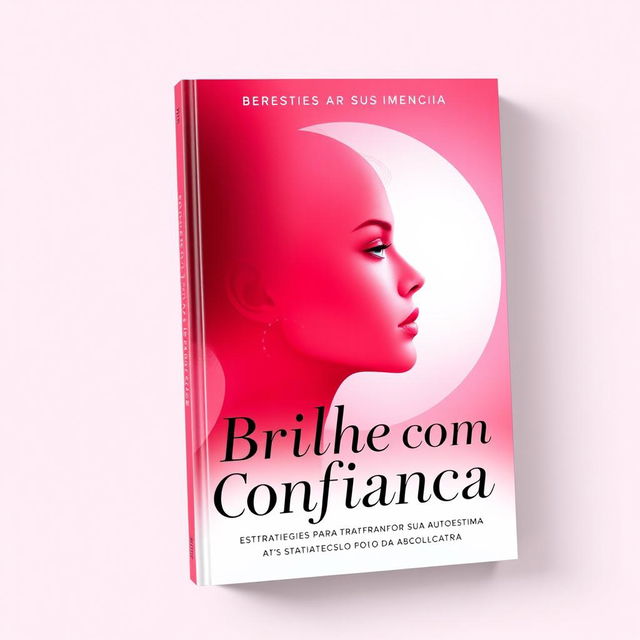 Uma capa de ebook emocionalmente ressonante com o título "Brilhe com Confiança: Estratégias para Transformar Sua Autoestima", apresentando as cores rosa quente (#ff4eb3), rosa claro (#fafef) e branco (#fffff)