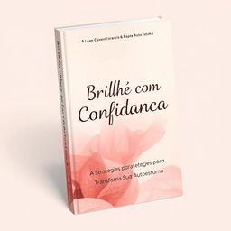 An ebook cover with the title "Brilhe com Confiança: Estratégias para Transformar Sua Autoestima," in themes of pink and beige, featuring an abstract, melancholic image