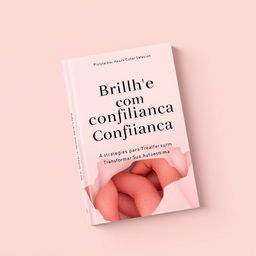 An ebook cover with the title "Brilhe com Confiança: Estratégias para Transformar Sua Autoestima," in themes of pink and beige, featuring an abstract, melancholic image