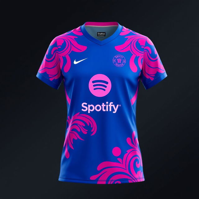 A vibrant volleyball jersey in a rich blue color with striking pink patterns