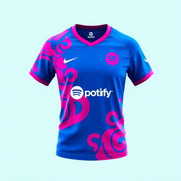 A vibrant volleyball jersey in a rich blue color with striking pink patterns