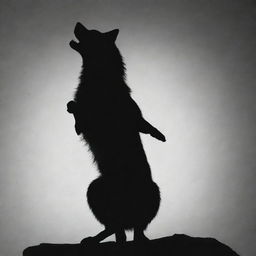 A silhouette of a wolf in a seated position with one leg poised in the air.