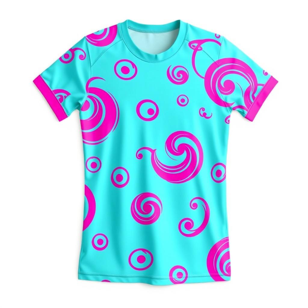 A volleyball jersey in a fresh light blue color adorned with striking pink patterns