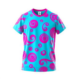 A volleyball jersey in a fresh light blue color adorned with striking pink patterns