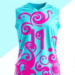 A volleyball jersey in a fresh light blue color adorned with striking pink patterns