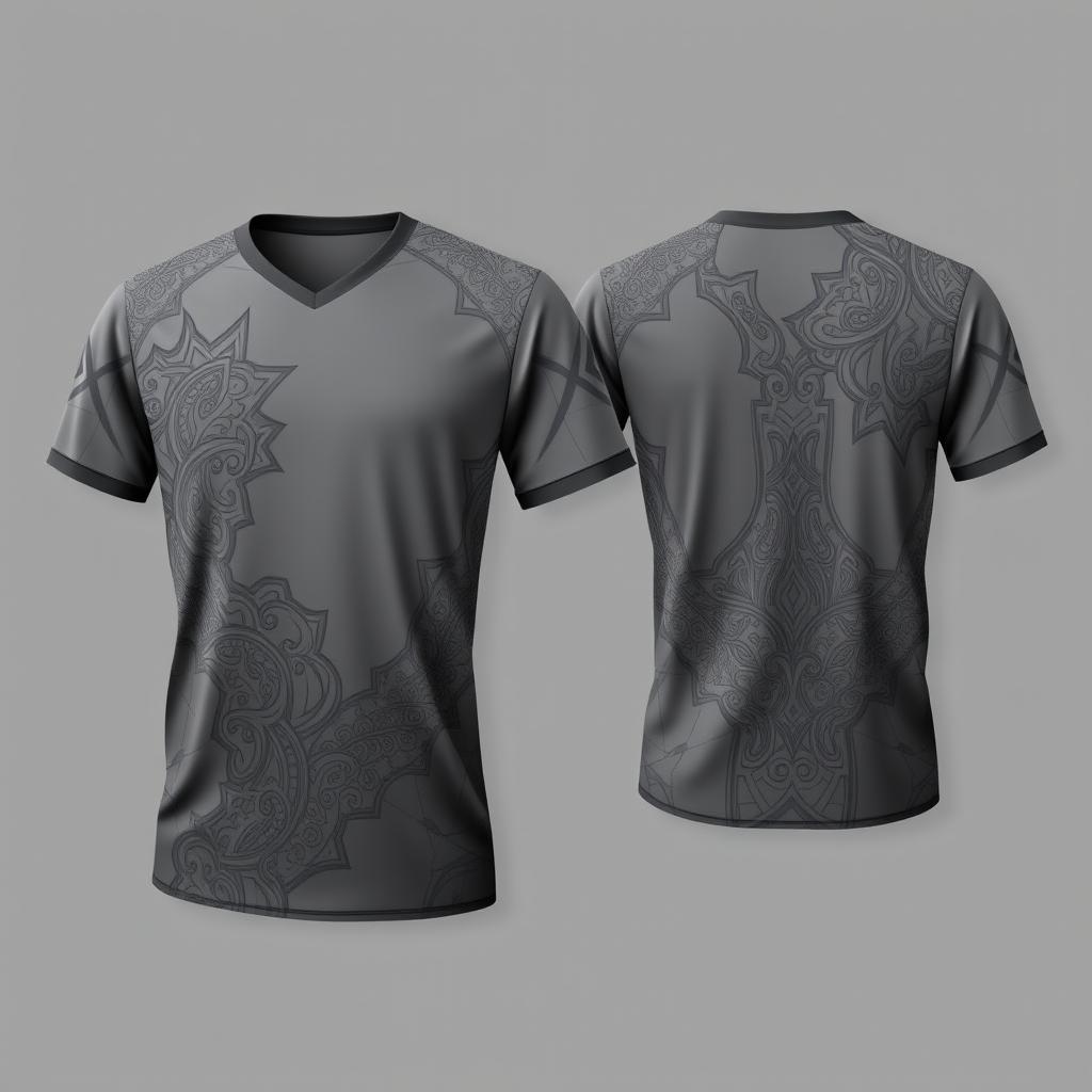 A stylish volleyball jersey in a sophisticated grey hue featuring intricate patterns