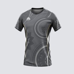 A stylish volleyball jersey in a sophisticated grey hue featuring intricate patterns