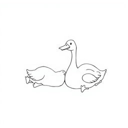 A simple, black and white drawing of cute geese lounging as if sunbathing, depicted with basic, clear lines and minimal detail to suit children's tastes