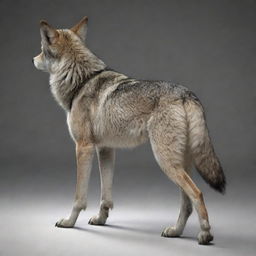 A realistically rendered wolf showing its back, looking over its shoulder with expressive eyes that seem to say 'goodbye'. The wolf's tail should be swishing gently.