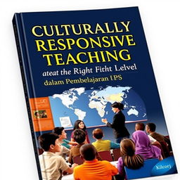 A captivating book cover featuring the title 'Culturally Responsive Teaching & Teaching at the Right Level dalam Pembelajaran IPS' in a bold and elegant font