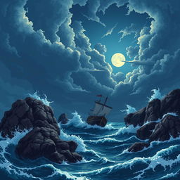 A dynamic seascape depicting a stormy ocean setting