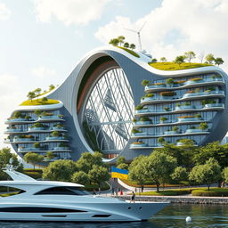 A futuristic bionic building designed with the silhouette identical to the map of Ukraine